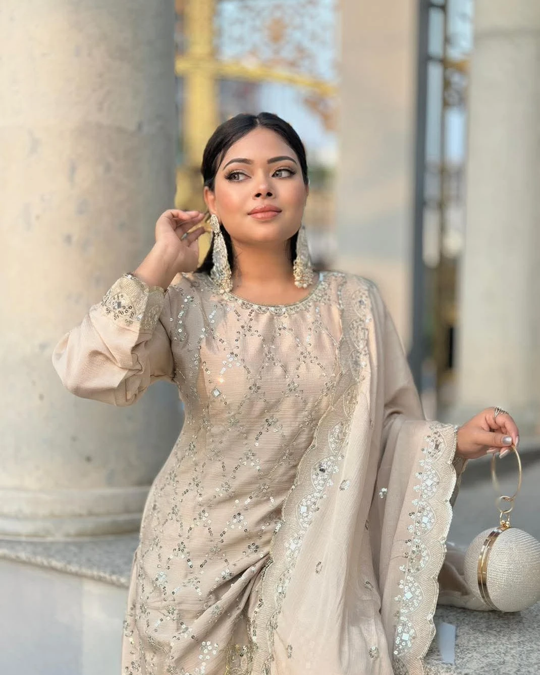 Champagne Luxe Mirror Work Sharara Set