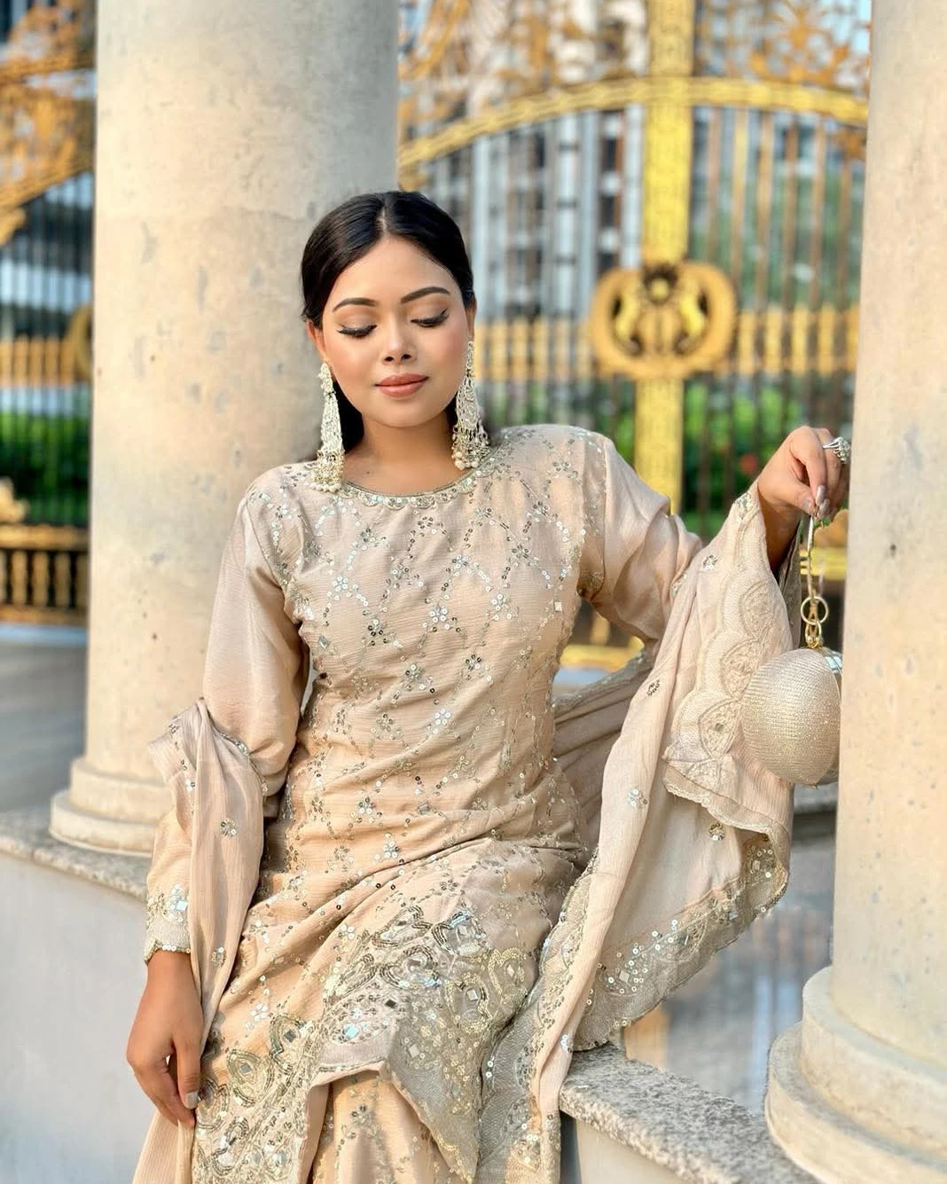 Champagne Luxe Mirror Work Sharara Set