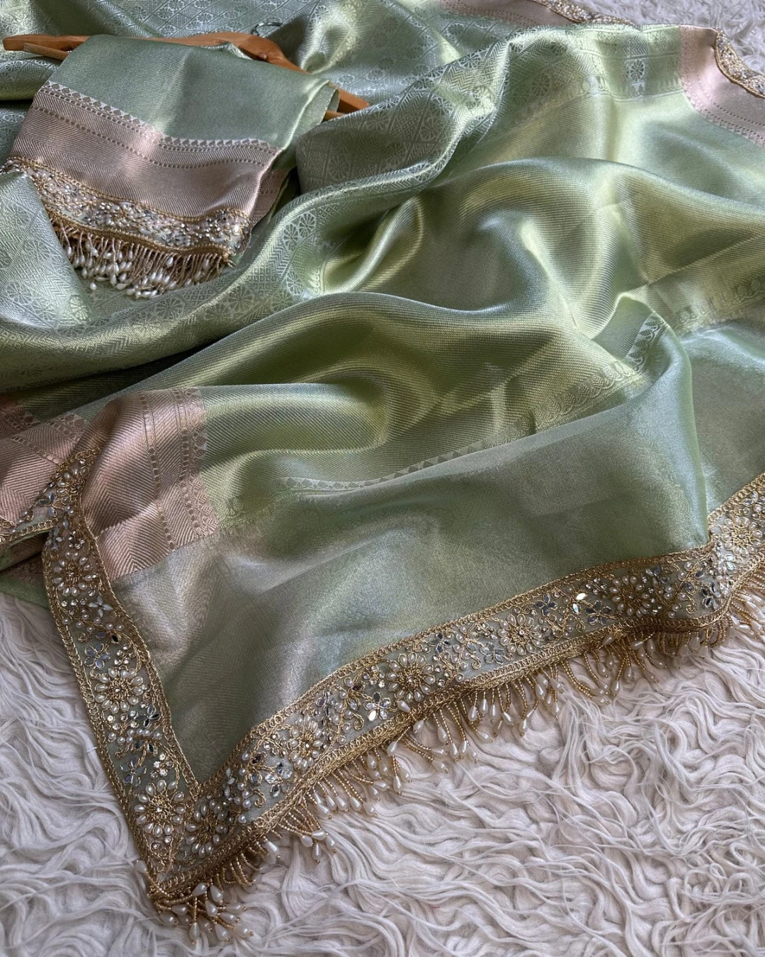 Pista Sage Heritage Tissue Banarasi Saree