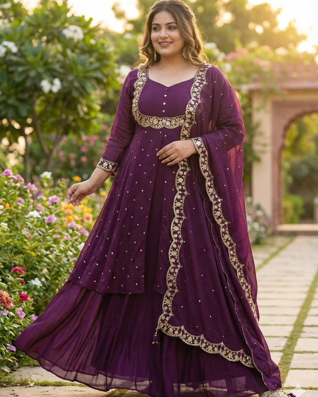 Mehru Regal Brown Plus Size Cape Lehenga Set