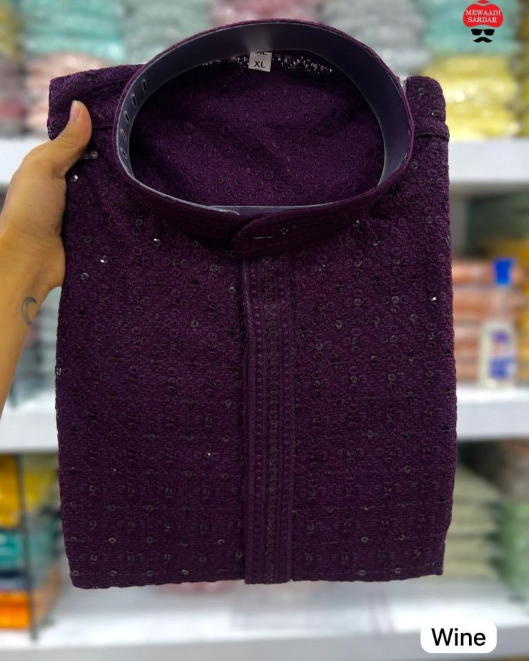 Heritage Wine Chikan Work Panjabi Kurta