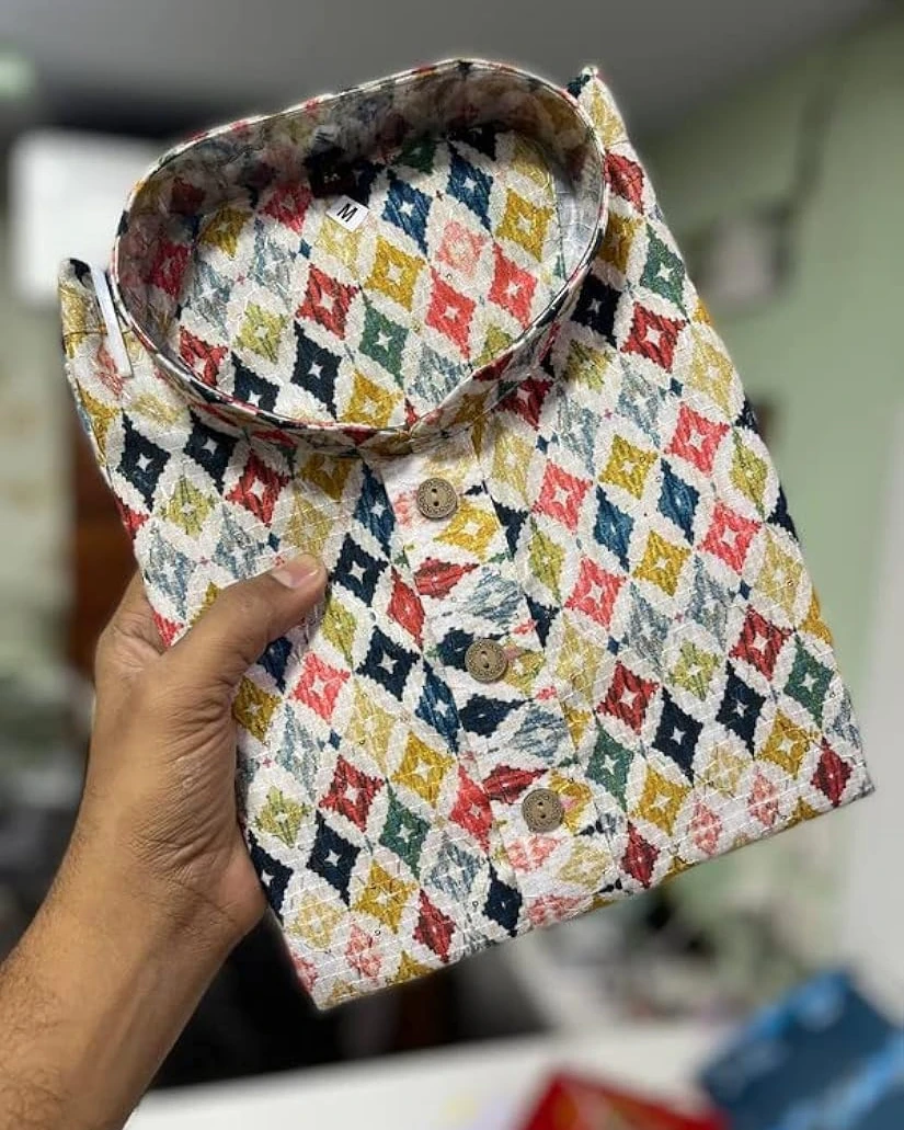Vibrant Geometric Mosaic Cotton Panjabi