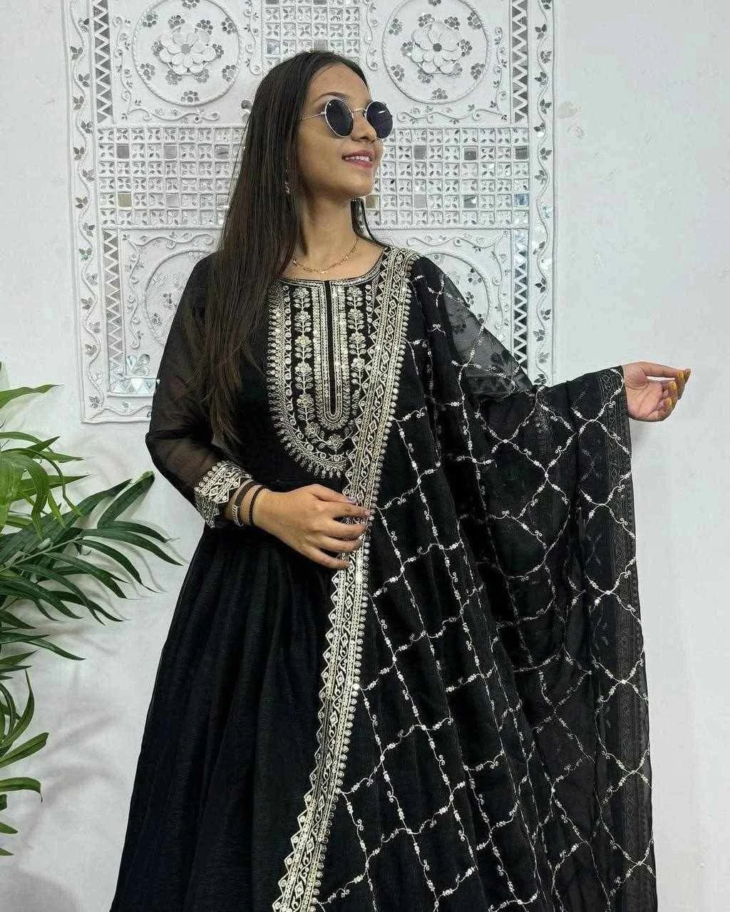 Onyx Shimmer Embroidery Gown Set