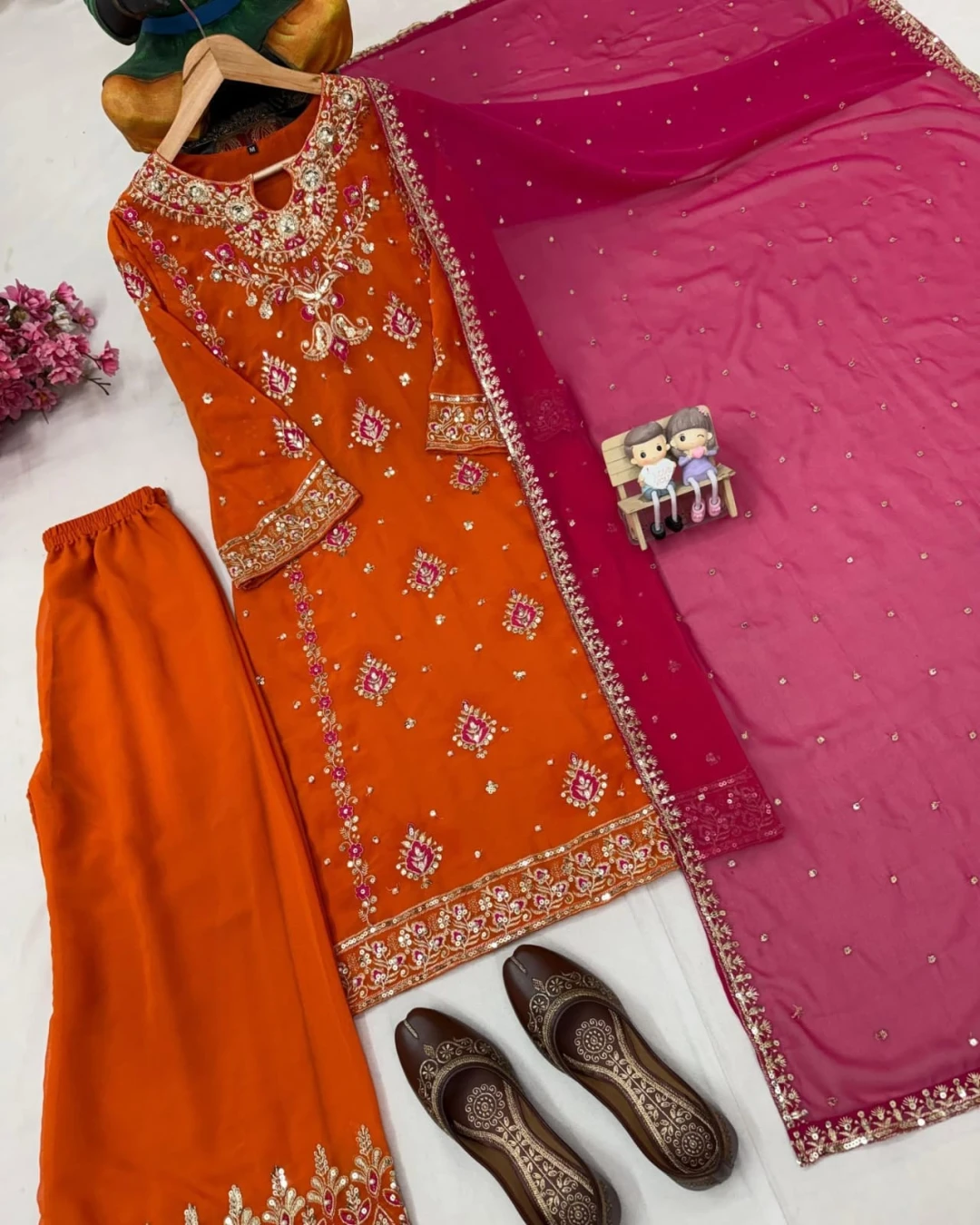 Saffron Glow Embroidered Kurti Set