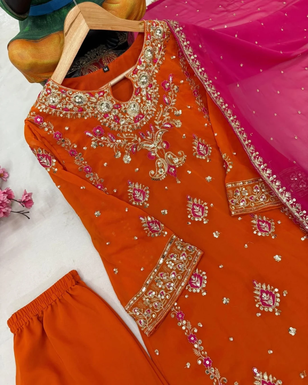Saffron Glow Embroidered Kurti Set