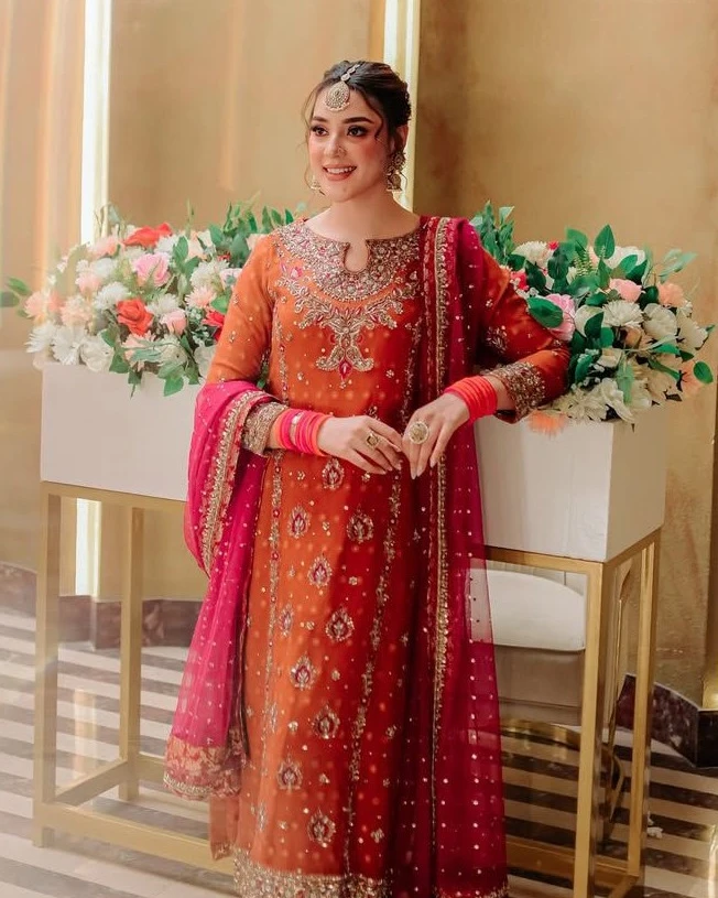 Saffron Glow Embroidered Kurti Set