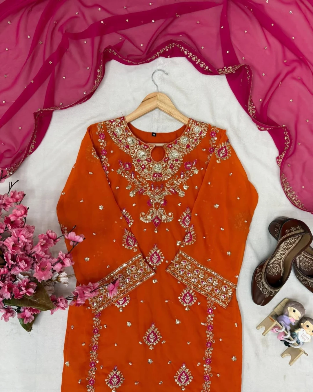 Saffron Glow Embroidered Kurti Set