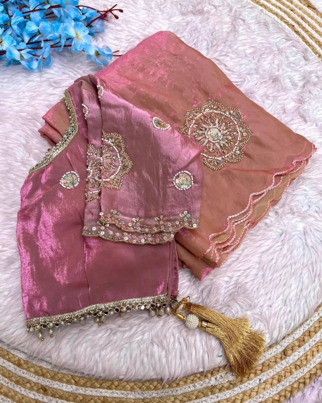Serene Blossom Space Silk Saree Set