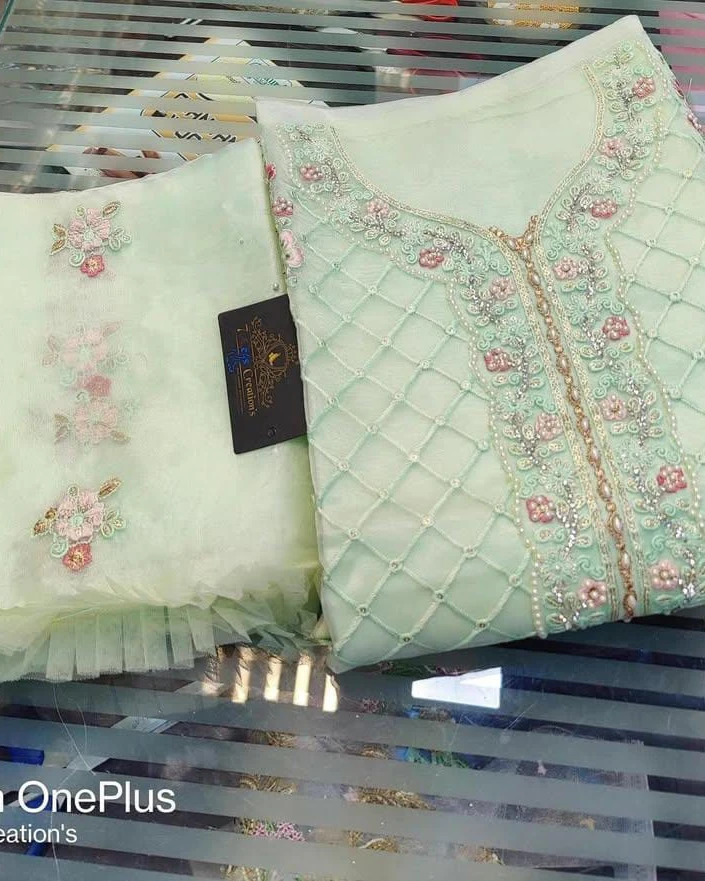 Mint Pearl Bloom Unstitched Three-Piece Set