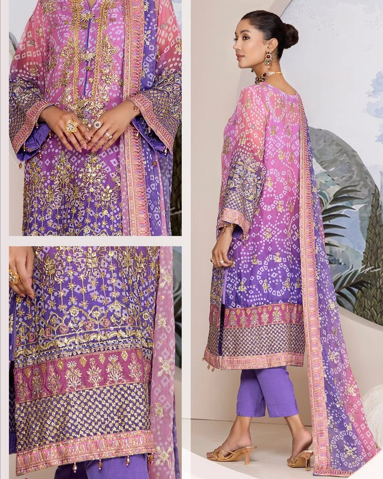 Lavender Aura Hand-Embellished Chiffon Suite-unstitched