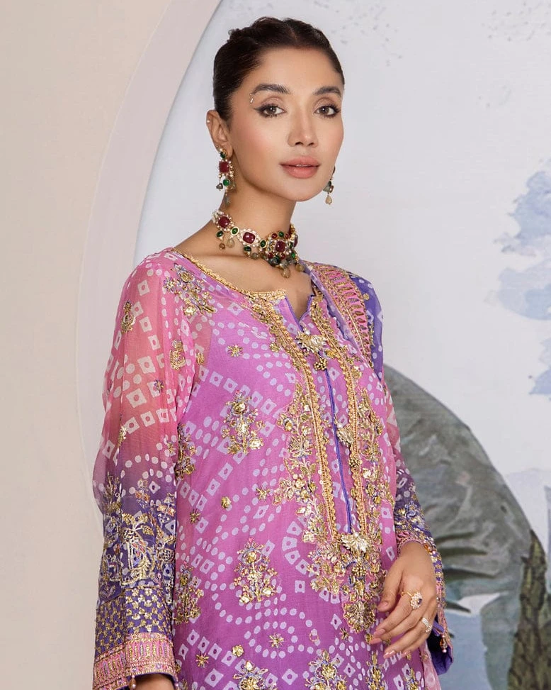Lavender Aura Hand-Embellished Chiffon Suite-unstitched