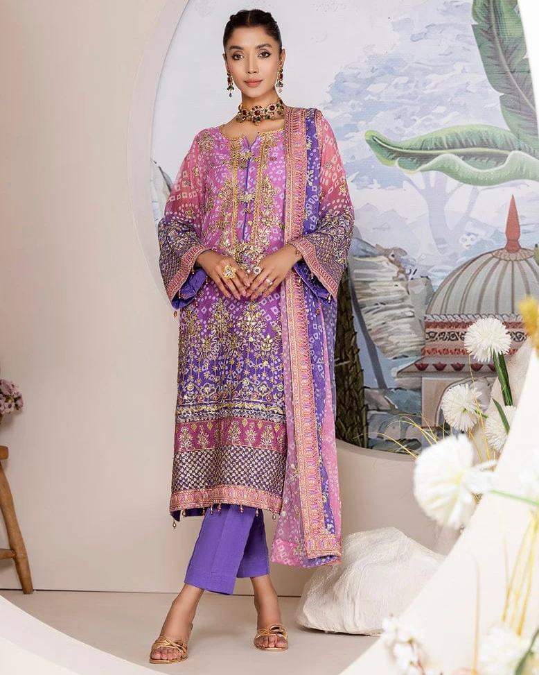 Lavender Aura Hand-Embellished Chiffon Suite-unstitched