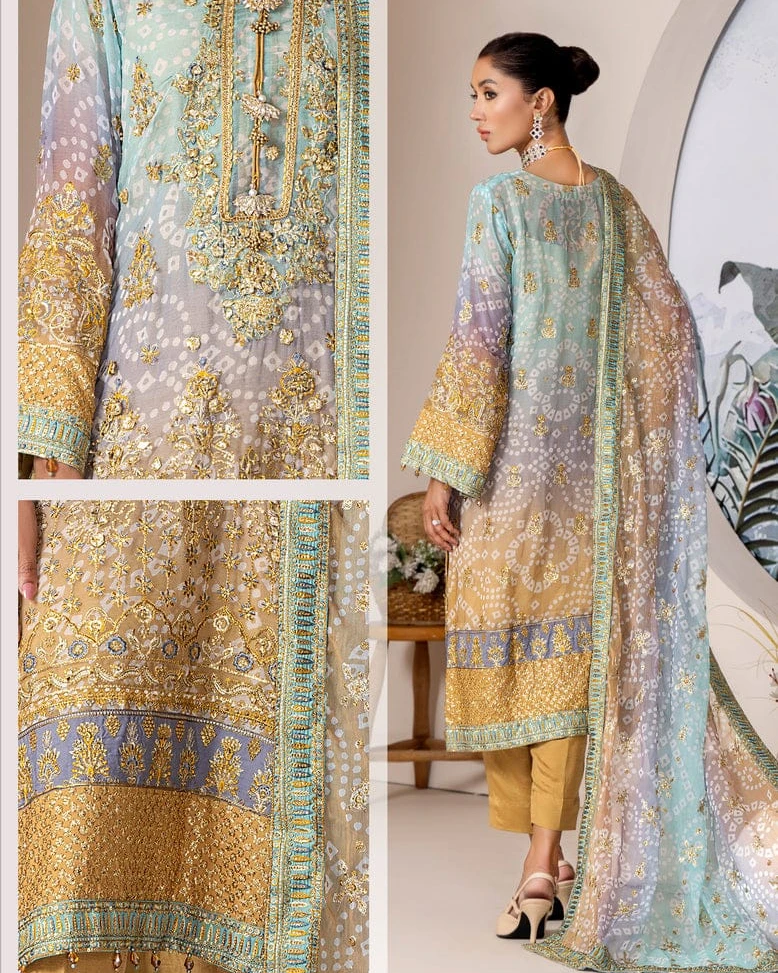 Azure Gold Embroidered Chiffon Collection-Unstitched