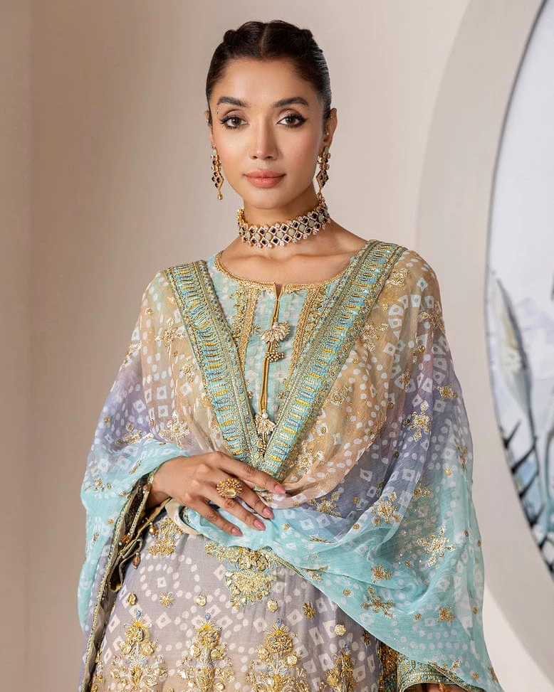 Azure Gold Embroidered Chiffon Collection-Unstitched