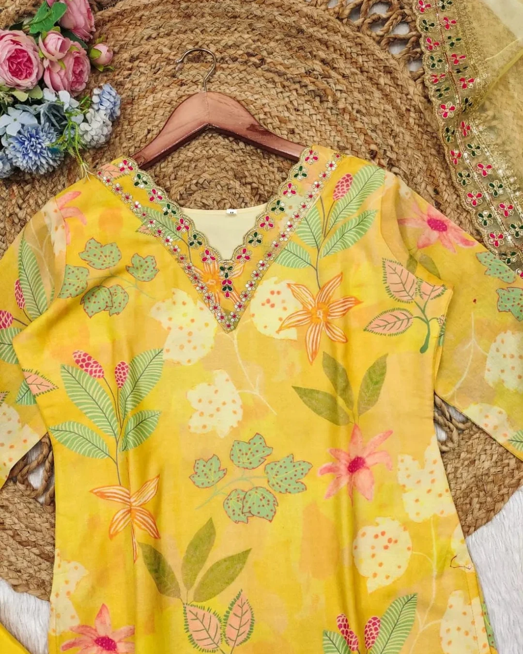 Sunshine Floral Masleen Silk 3-Piece Suite