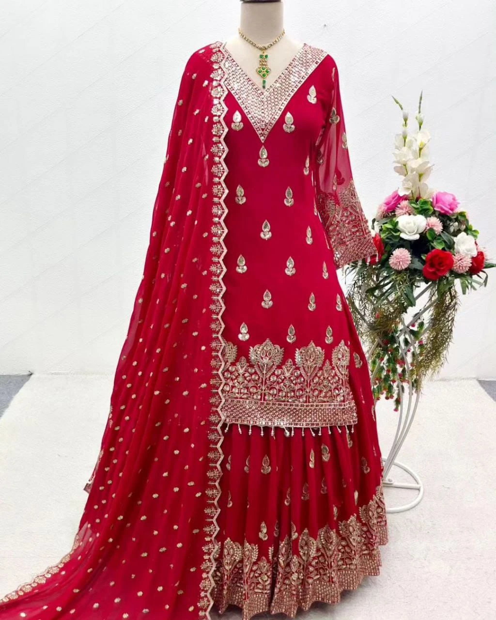 Crimson Radiance Semi-Bridal Lehenga Set