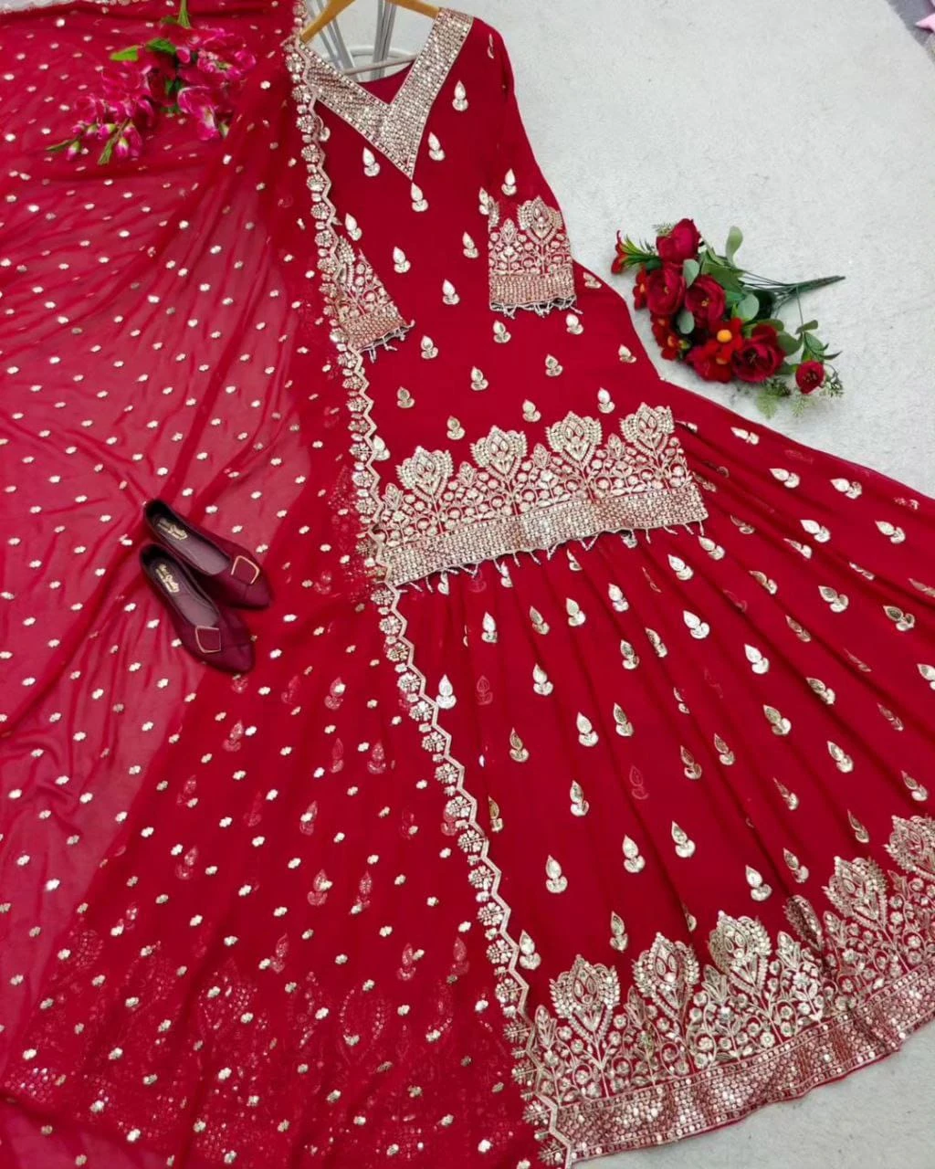 Crimson Radiance Semi-Bridal Lehenga Set