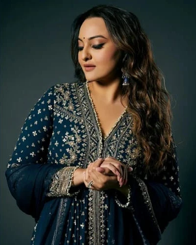 Midnight Navy Heavily Embroidered Gown & Lehenga Set