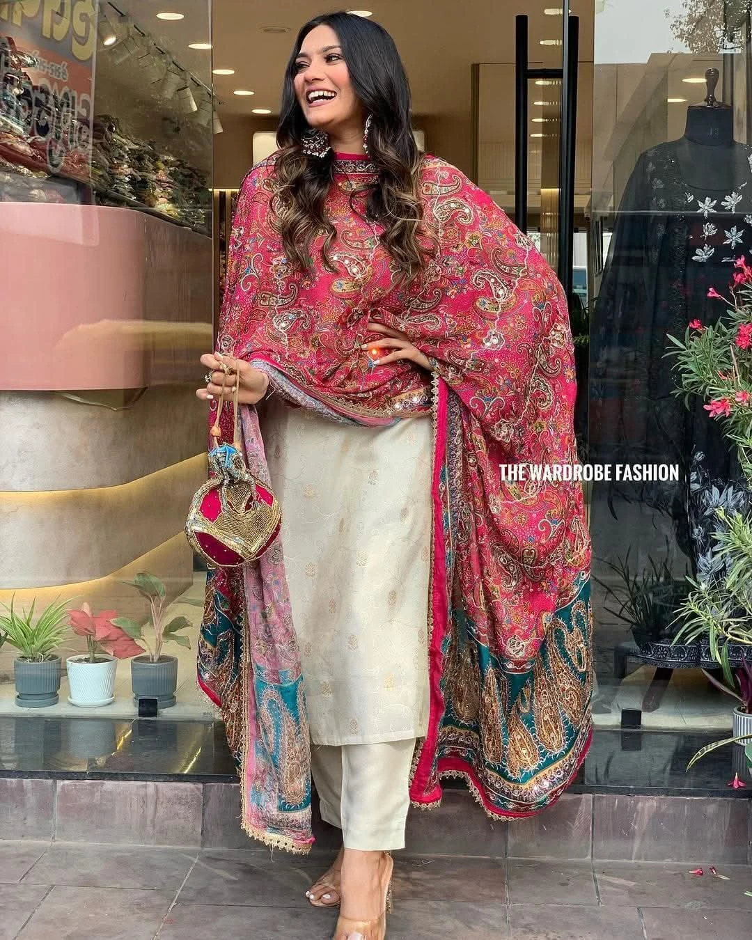Regal Ivory Jacquard Anarkali Set with Paisley Digital Dupatta