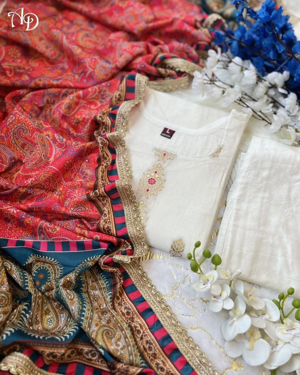 Regal Ivory Jacquard Anarkali Set with Paisley Digital Dupatta