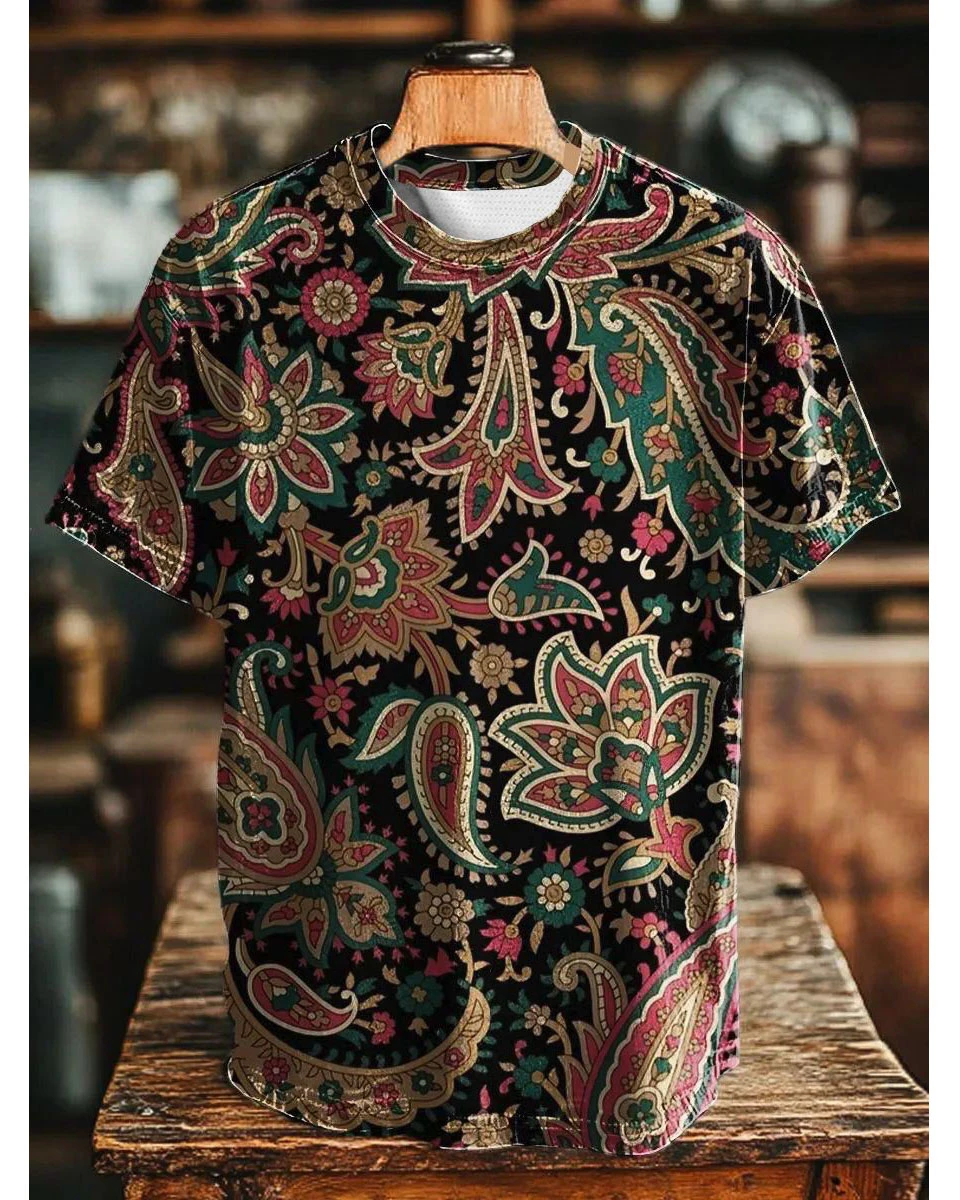 Vintage Abstract Gradient Mandala Print Casual Tee