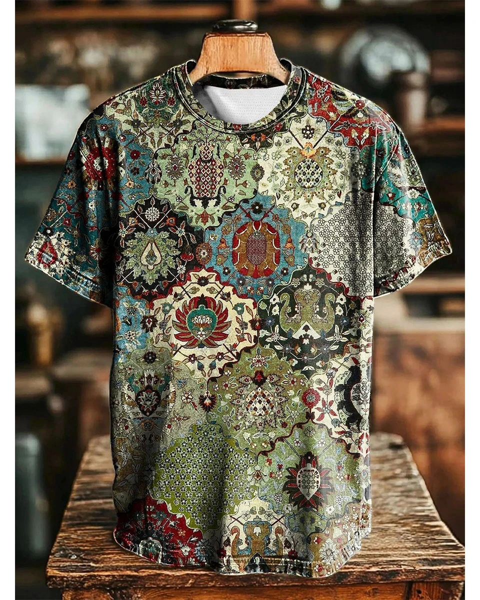 Vintage Abstract Gradient Mandala Print Casual Tee