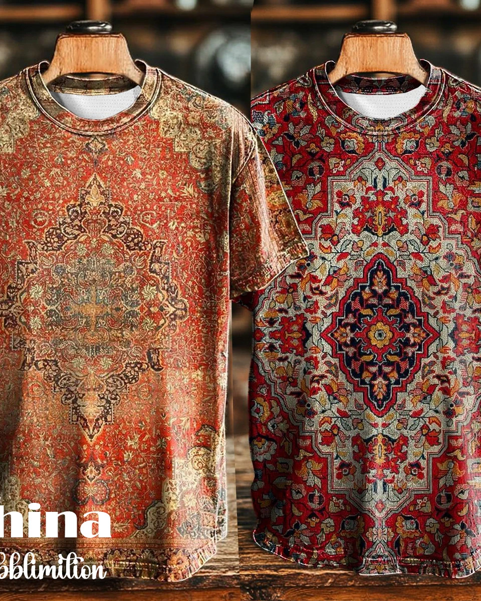 Vintage Abstract Gradient Print Casual Tee 2pics Combo-1