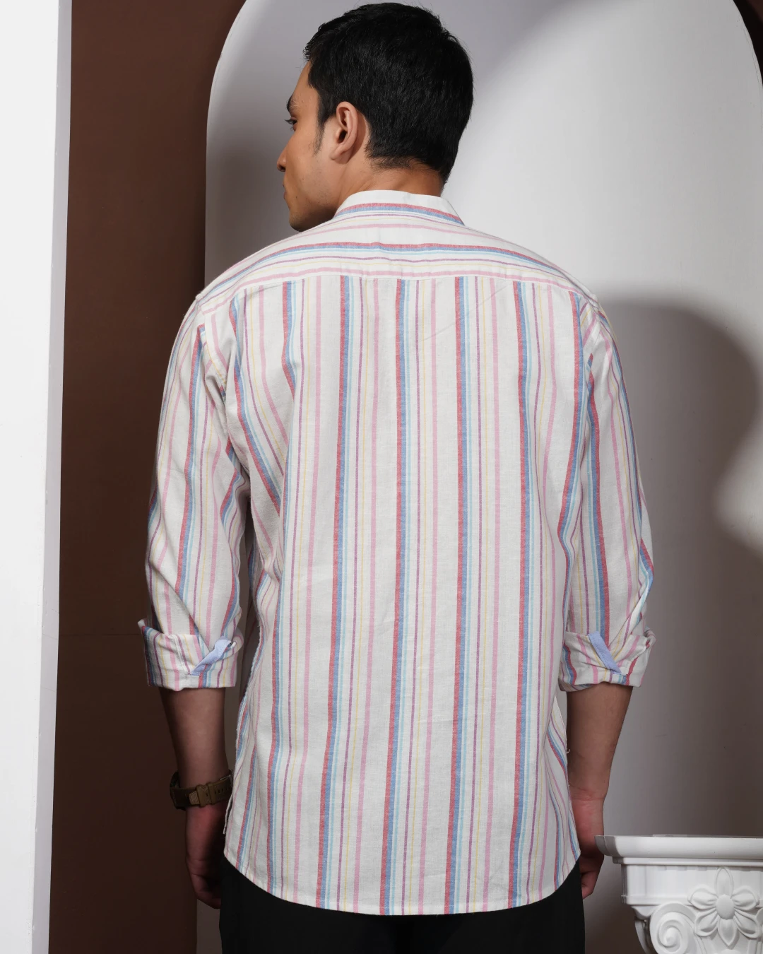 White base with multicolor vertical stripes