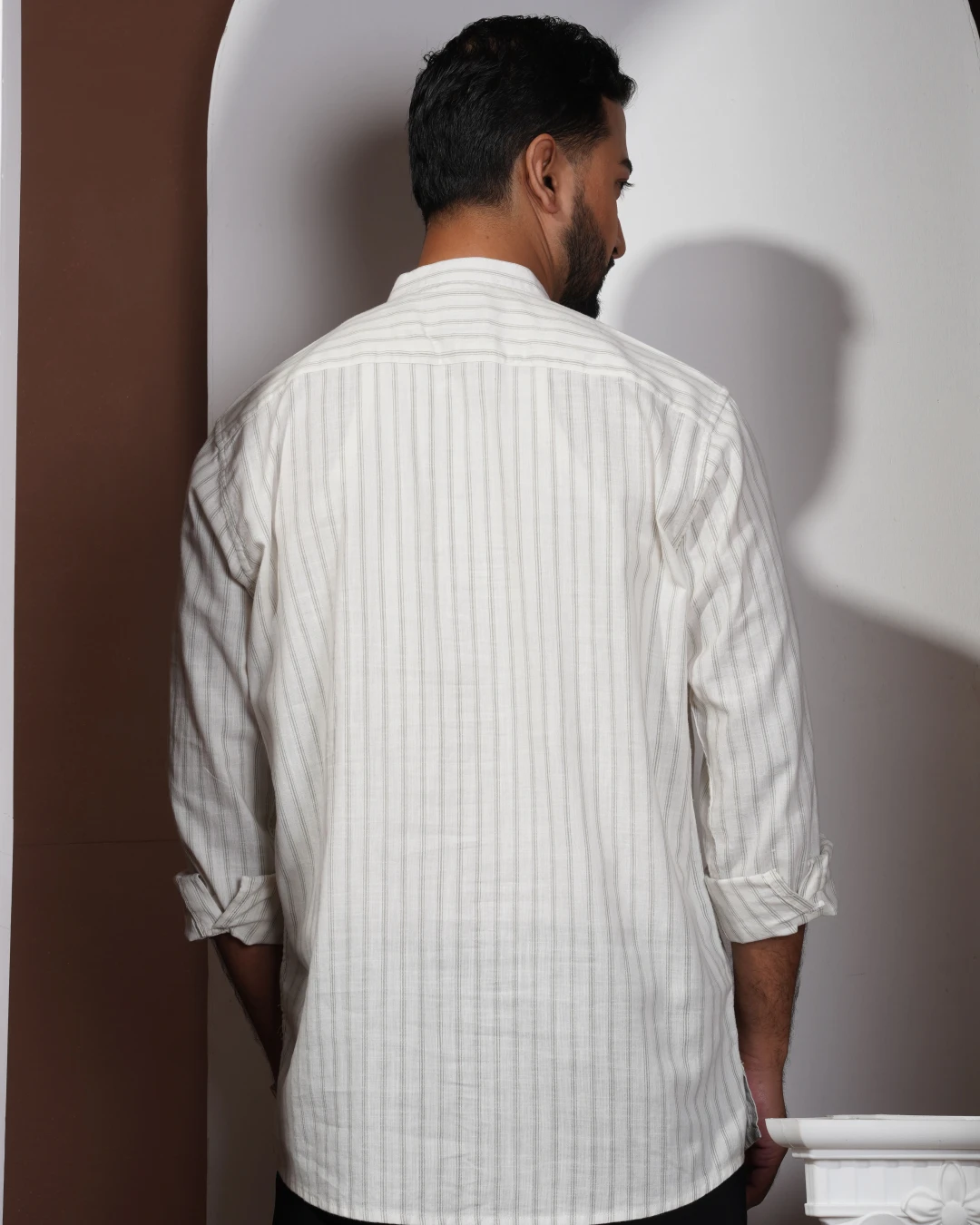 White with light gray stripes