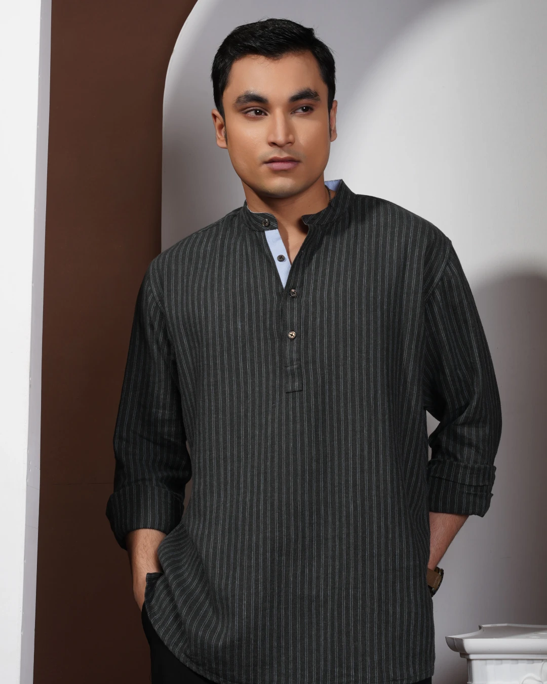 Charcoal Gray with subtle light gray vertical stripes.