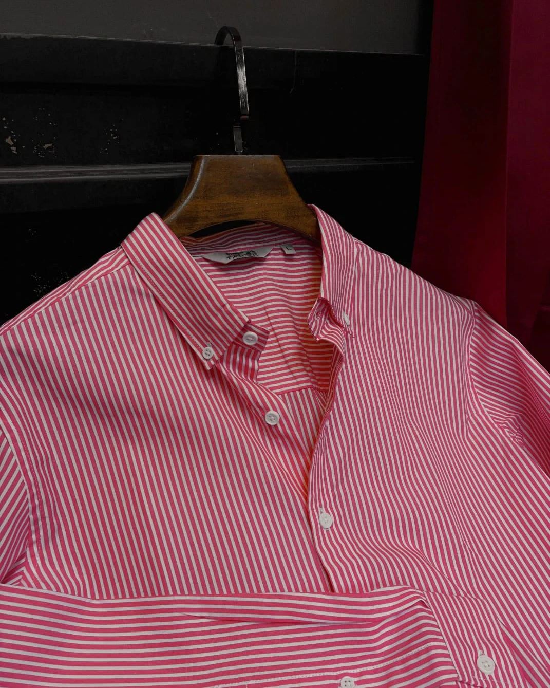 Bright Pink with White Vertical Stripes