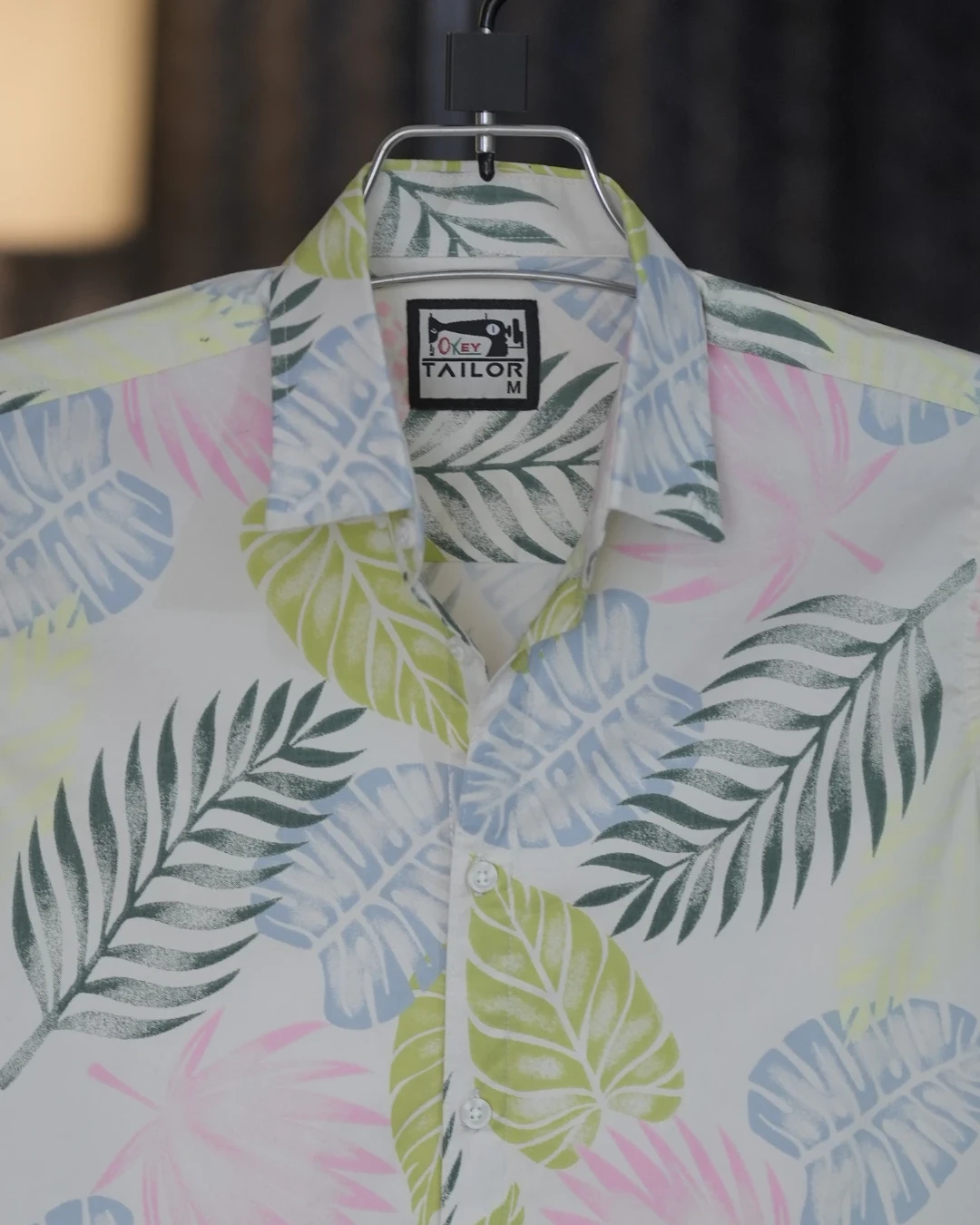 White Base Multicolor Tropical Leaf Print Shirt.