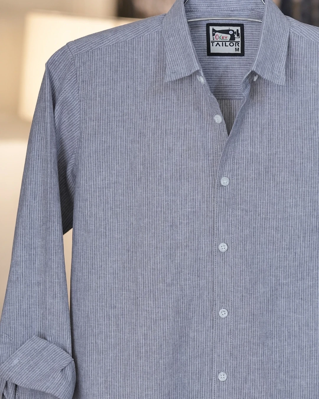 Light Grey with White Vertical Stripes