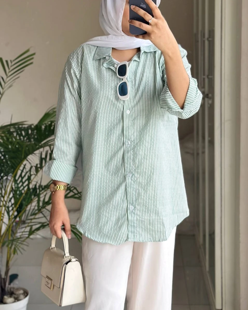 Elysian Sage Striped Mixed Cotton Shirt