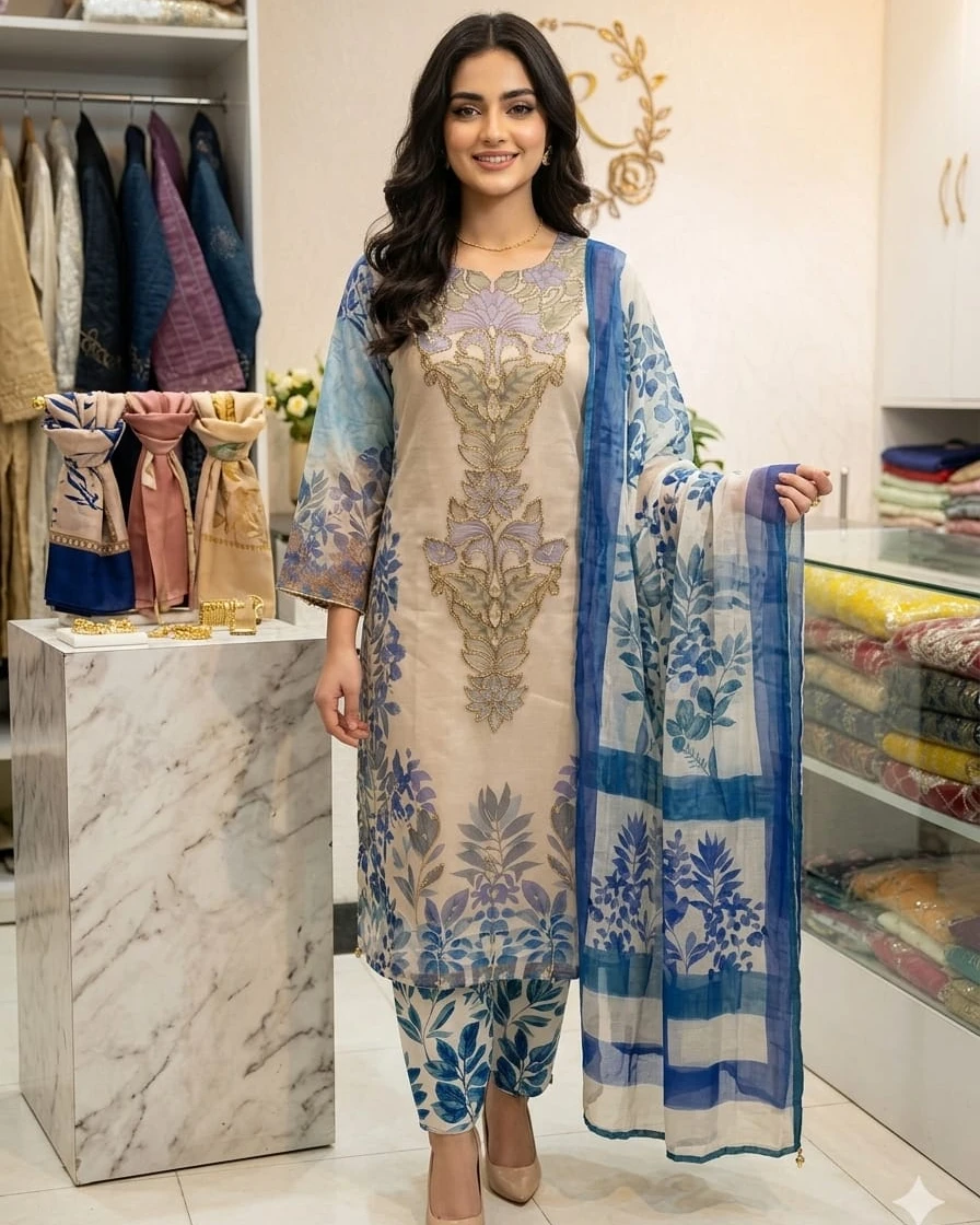 Aria Floral Karchupi Organza 3-Piece Suit