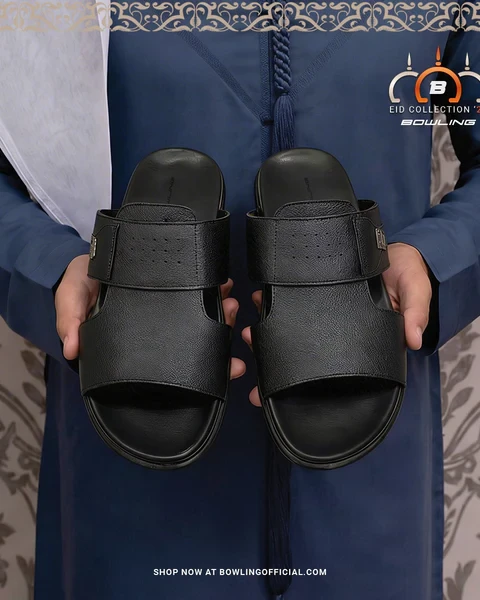 Bowling Men’s Leather Sandal Black– Lightweight PU Sole & Soft Comfort Insole