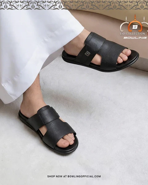 Bowling Men’s Leather Sandal Black– Lightweight PU Sole & Soft Comfort Insole