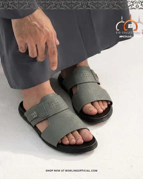Bowling Men’s Leather Sandal Olive Green – Lightweight PU Sole & Soft Comfort Insole