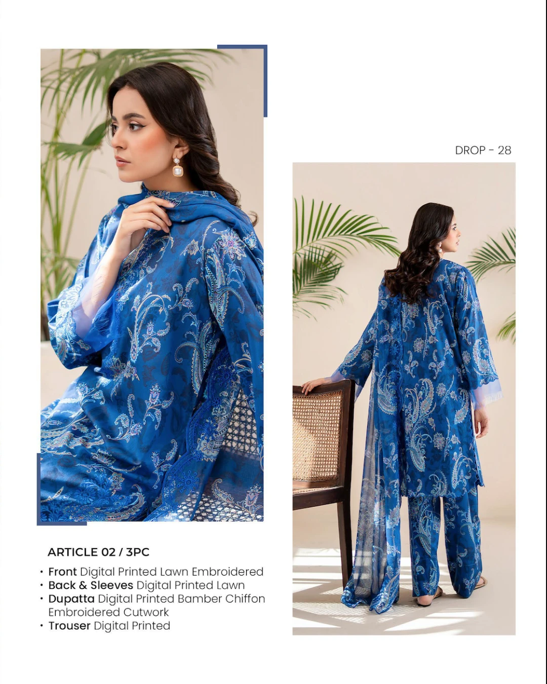 Pakistani Ziva Gull Jee Embroidered Unstitched 3 piece Lawn– Blue