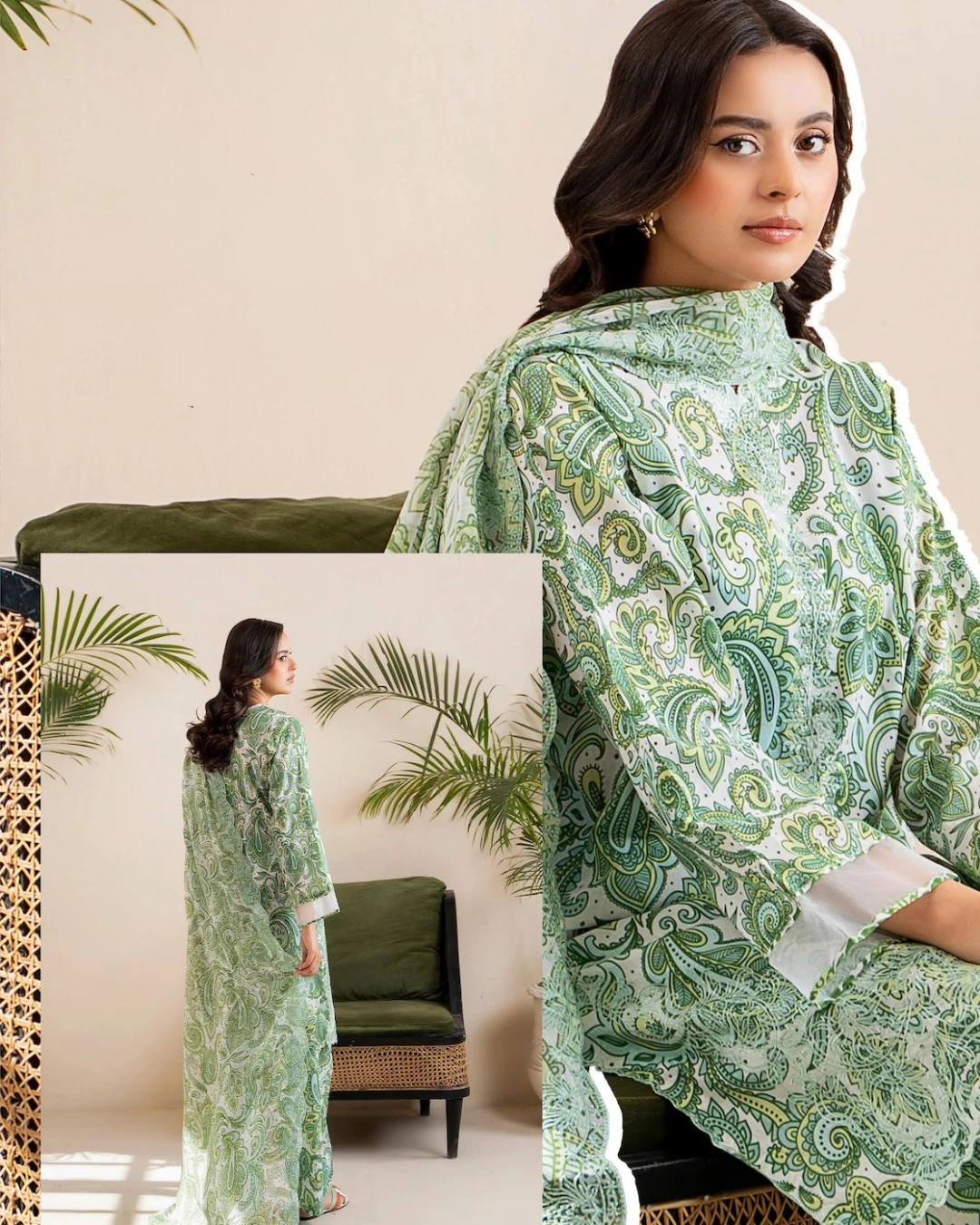 Pakistani Ziva Gull Jee Embroidered Unstitched 3 piece Lawn– Green x White