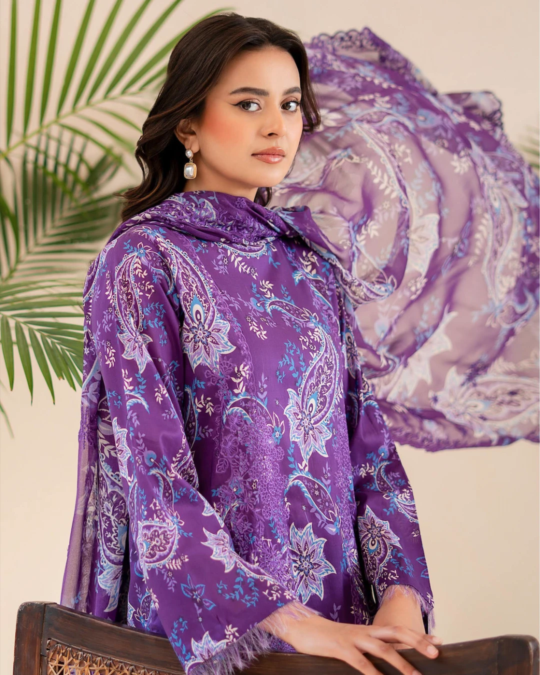 Pakistani Ziva Gull Jee Embroidered Unstitched 3 piece Lawn– Plum Purple 