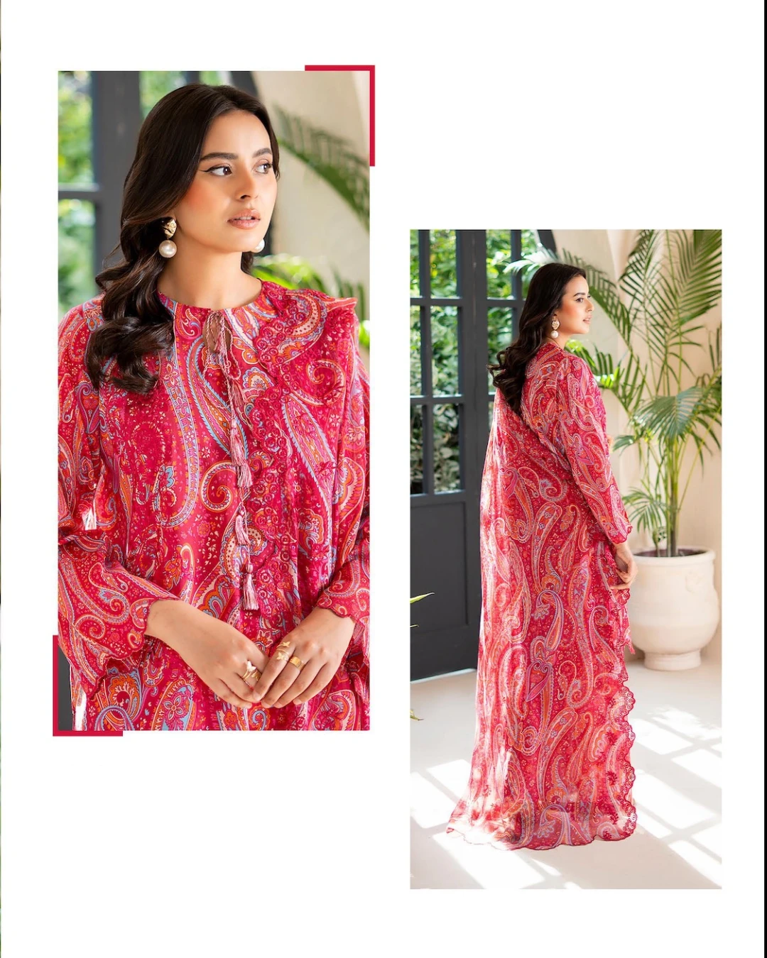 Pakistani Ziva Gull Jee Embroidered Unstitched 3 piece Lawn– Crimson Red