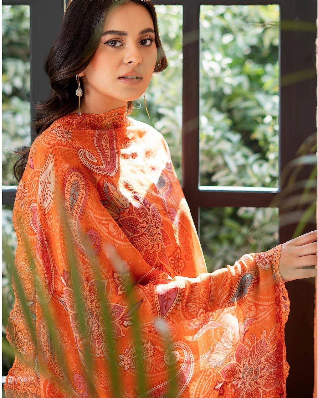 Pakistani Ziva by Gull Jee Embroidered Unstitched  3 piece Lawn– Orange