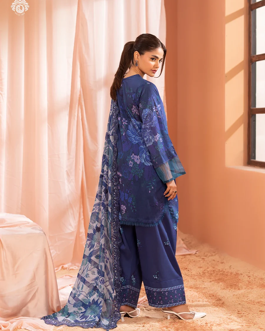 Pakistani Mishaal V3 Unstitched Three Piece Lawn -Cobalt Blue