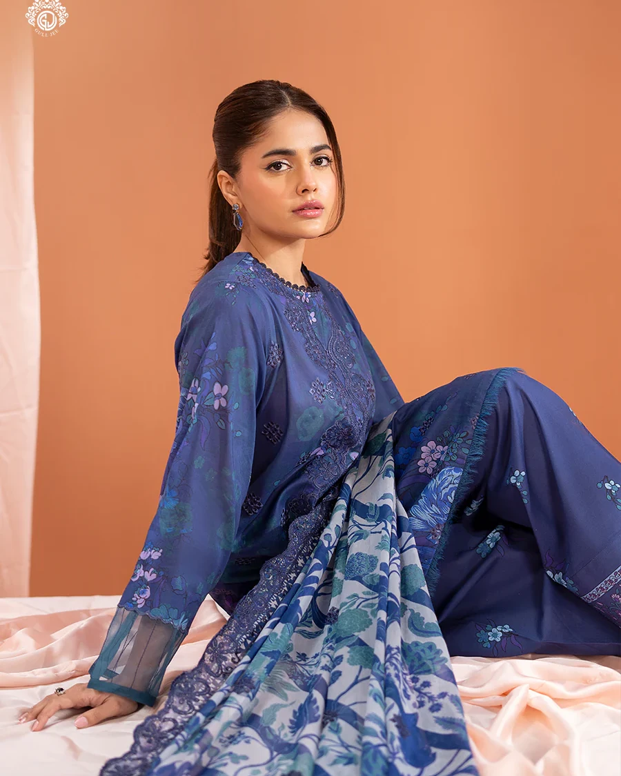 Pakistani Mishaal V3 Unstitched Three Piece Lawn -Cobalt Blue