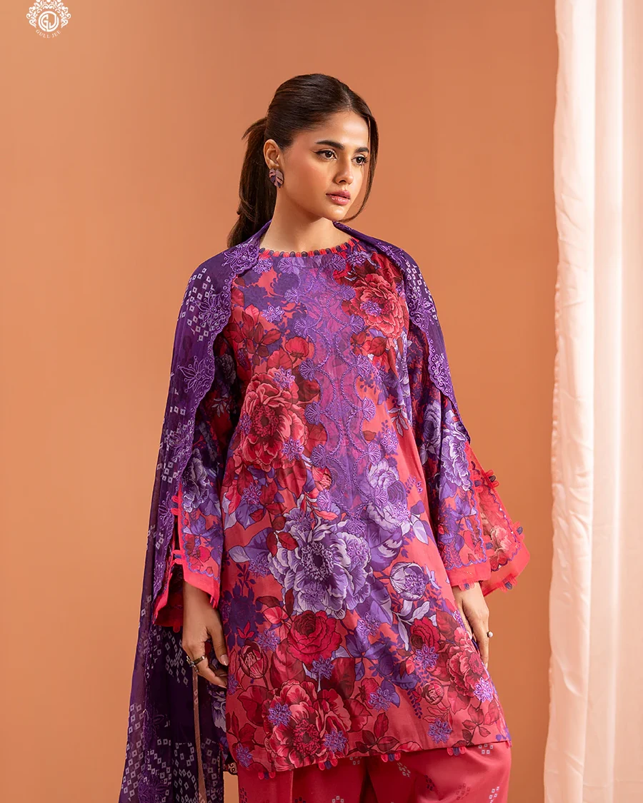 Pakistani Mishaal V3 Unstitched Three Piece Lawn -Red x Violet