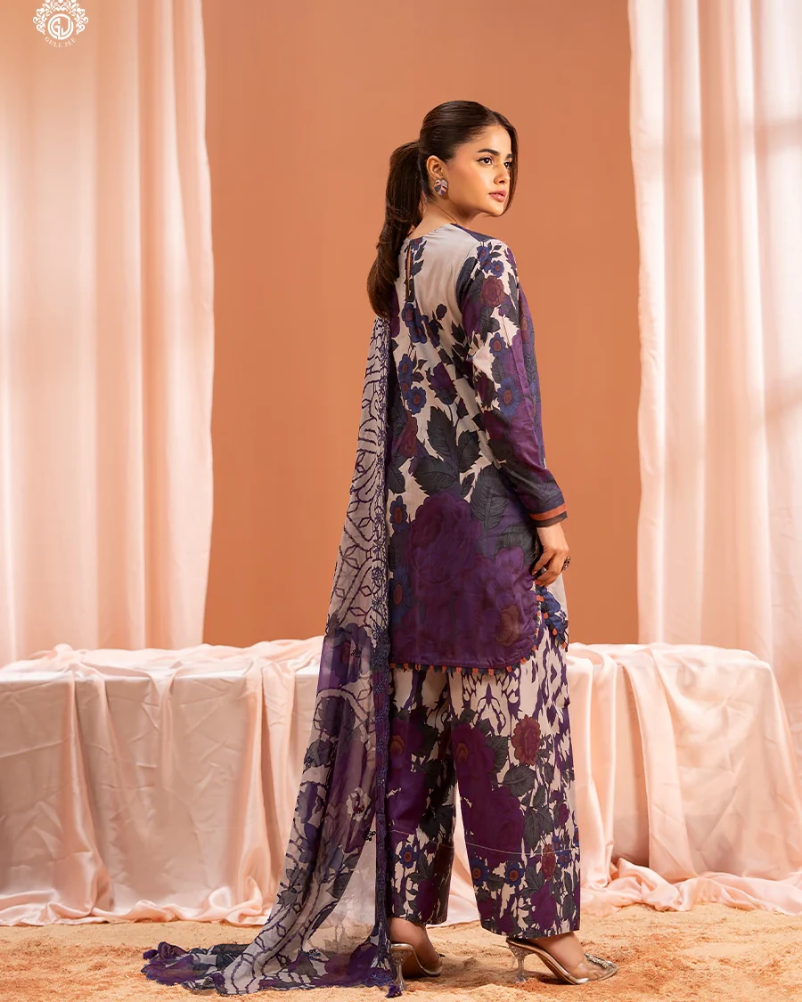Pakistani Mishaal V3 Unstitched Three Piece Lawn -Violet x Black