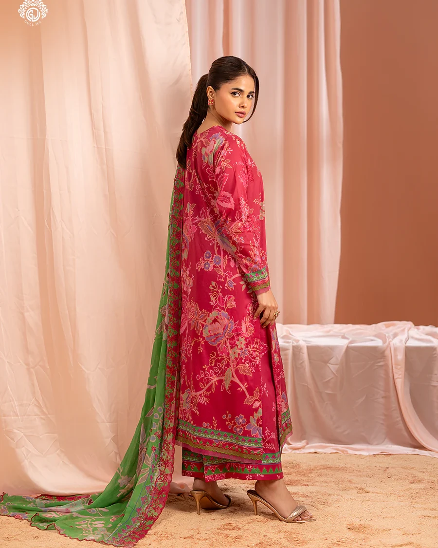 Pakistani Mishaal V3 Unstitched Three Piece Lawn -Red x Green