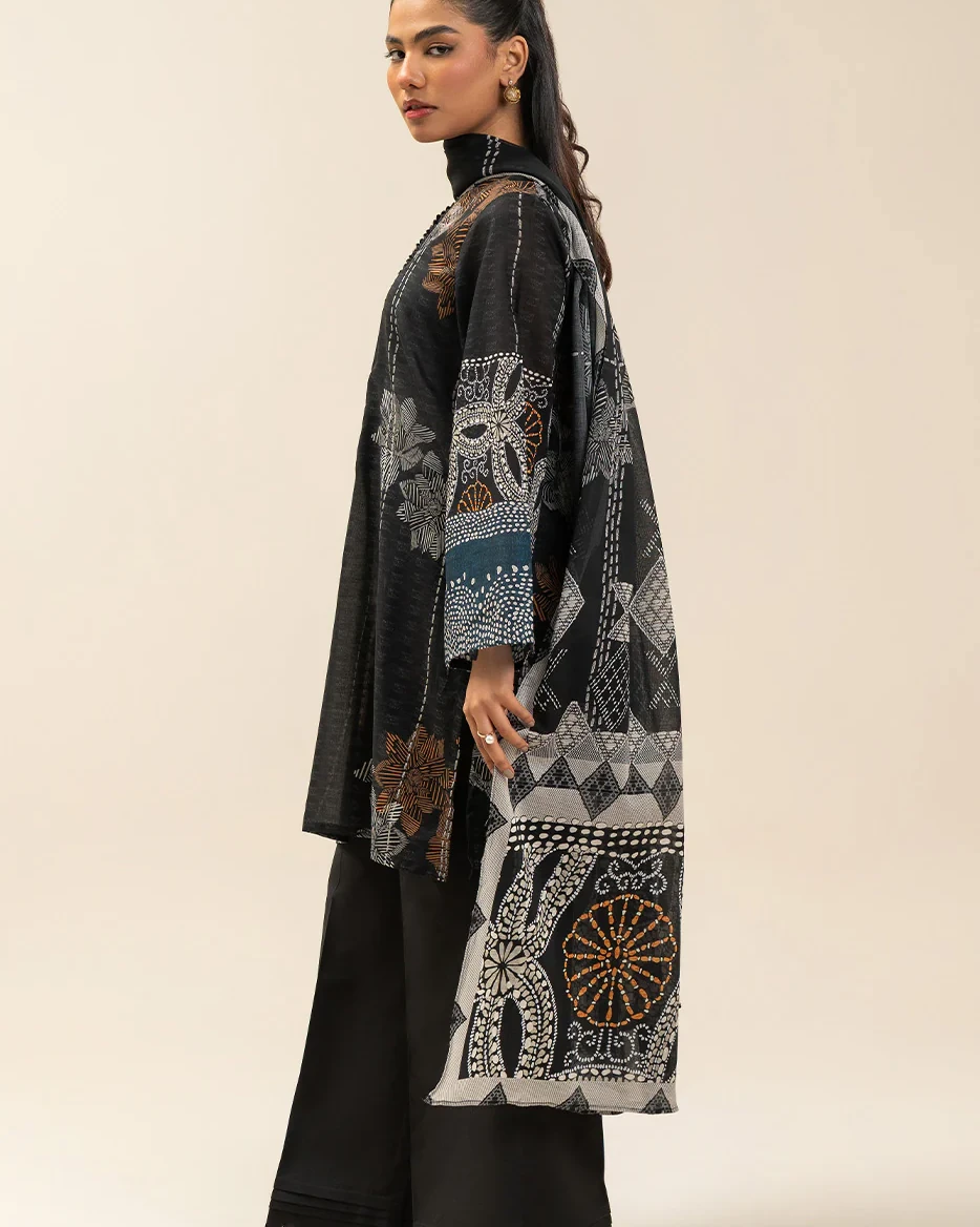 Beechtree 3 piece Unstitched Printed Lawn suit- Black Motif