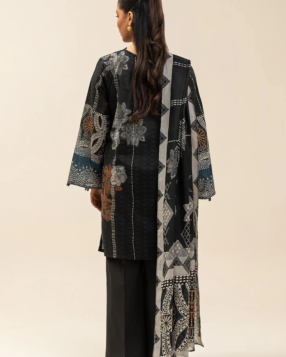 Beechtree 3 piece Unstitched Printed Lawn suit- Black Motif